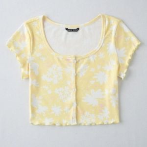 Shein Floral Button Front Lettuce Trim Top